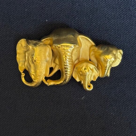 Vintage Gold Elephant Family Brooch Pin African Wildlife Jewelry - Picture 5 of 10